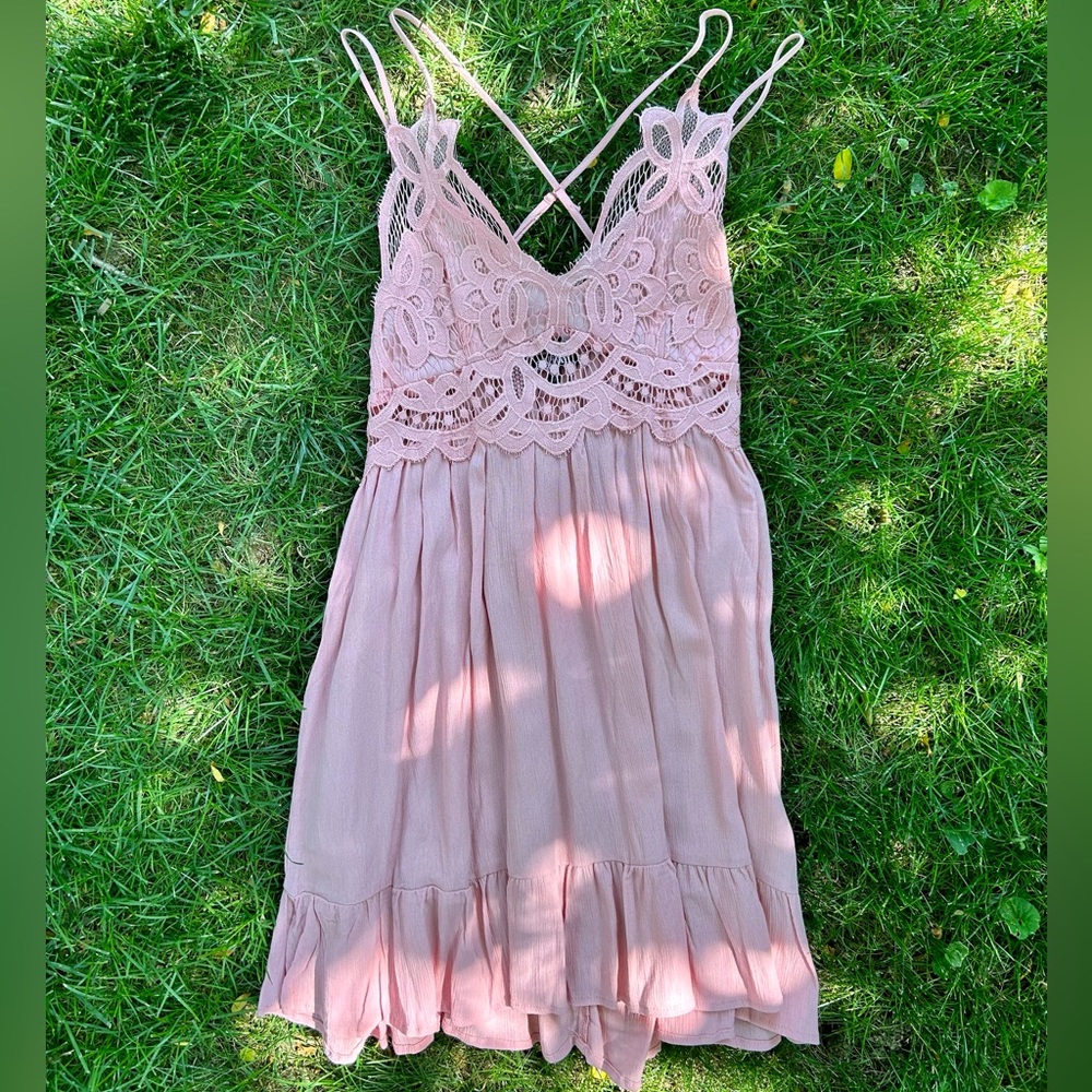 Pink Cotton Lace Summer Dress
